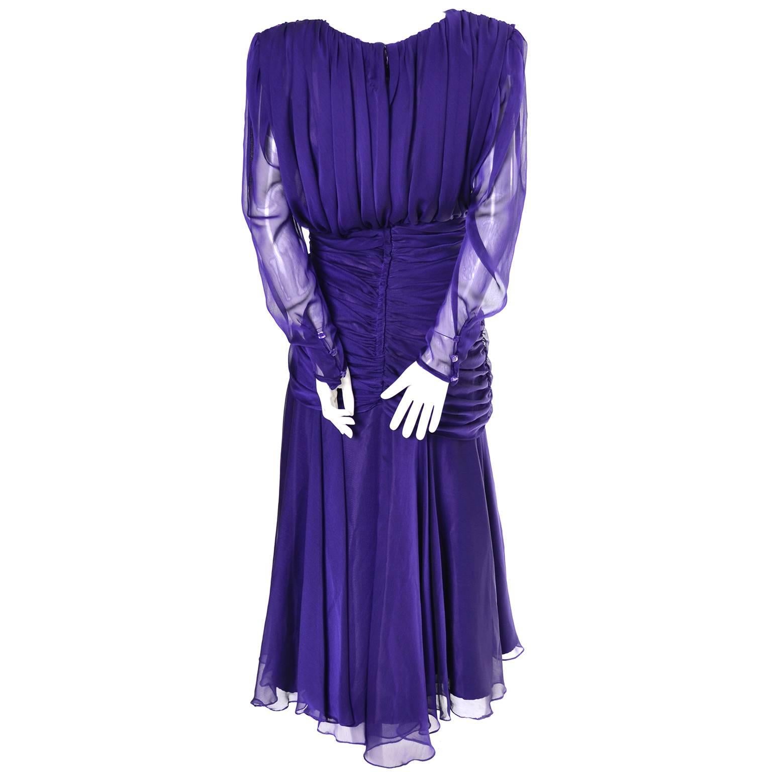 Dramatic Tadashi Shoji Vintage Dress Purple Sequins 1980s Size 12 In Excellent Condition In Portland, OR