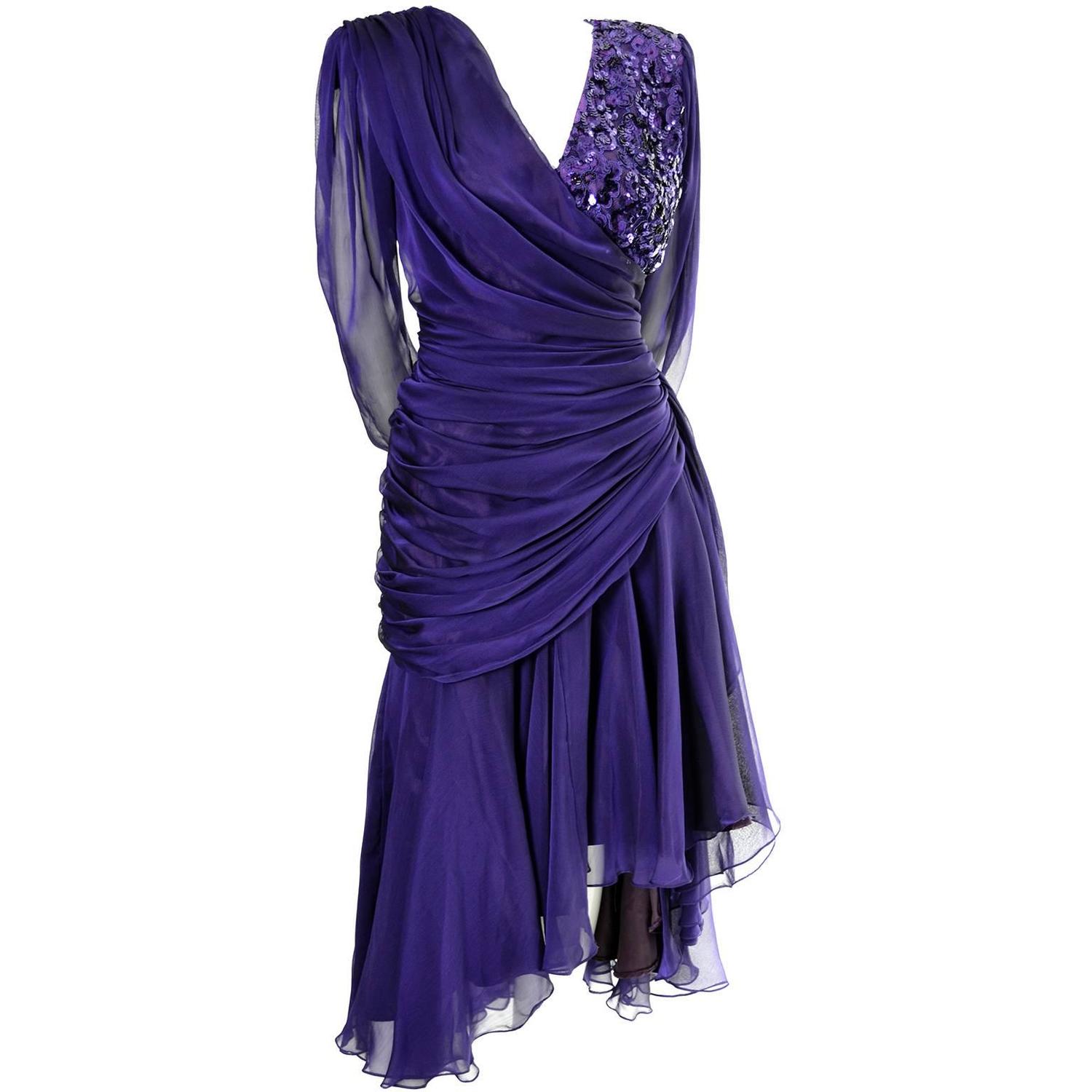 Dramatic Tadashi Shoji Vintage Dress Purple Sequins 1980s Size 12 For ...