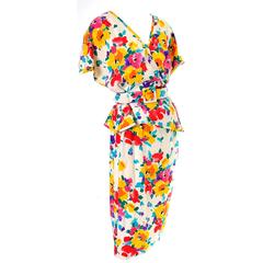 Used Ungaro Parellele Floral 2 Pc SIlk Dress & Skirt Jacket 1980s Garfinckels