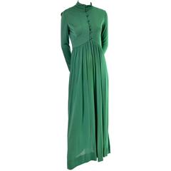 Rodrigues 1970s Vintage Green SIlk Jersey Dress Maxi 6/8 12