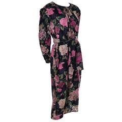 1980s Emanuel Ungaro Ter Vintage Floral Dress 46/12 Sash Scarf 2