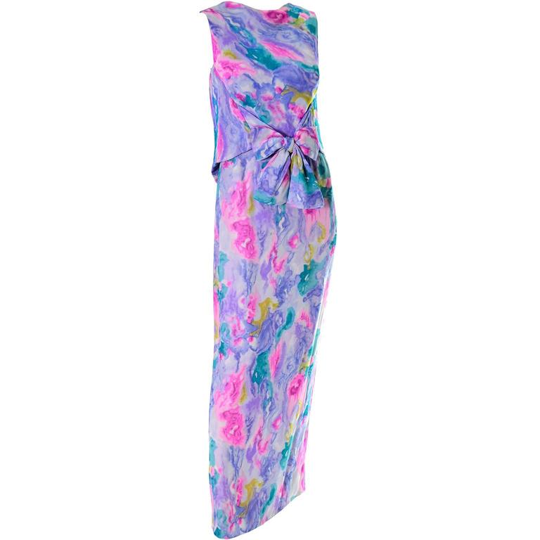 Vintage I Magnin Vintage Dress In Silk Chiffon Watercolor Print