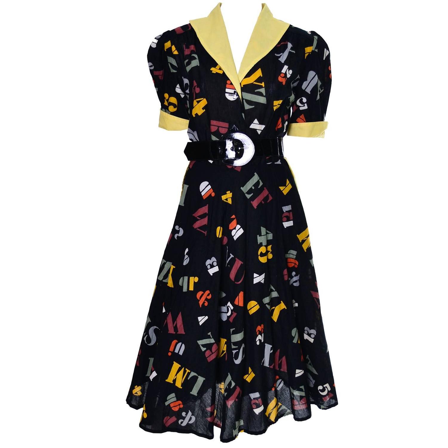 1950s German Vintage Dress Novelty Print Fall Back To School Alphabet Dress For Sale At 1stdibs Alphabet Print Dress German Vintage Clothing Back To School Vintage Outfits