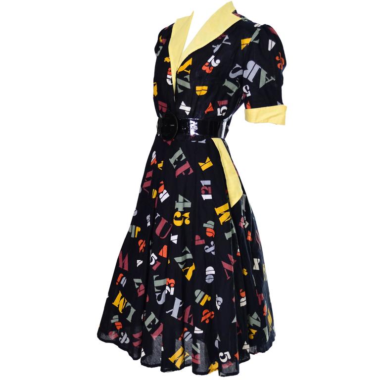 1950s German Vintage Dress Novelty Print Fall Back To School Alphabet Dress For Sale At 1stdibs Alphabet Print Dress German Vintage Clothing Back To School Vintage Outfits