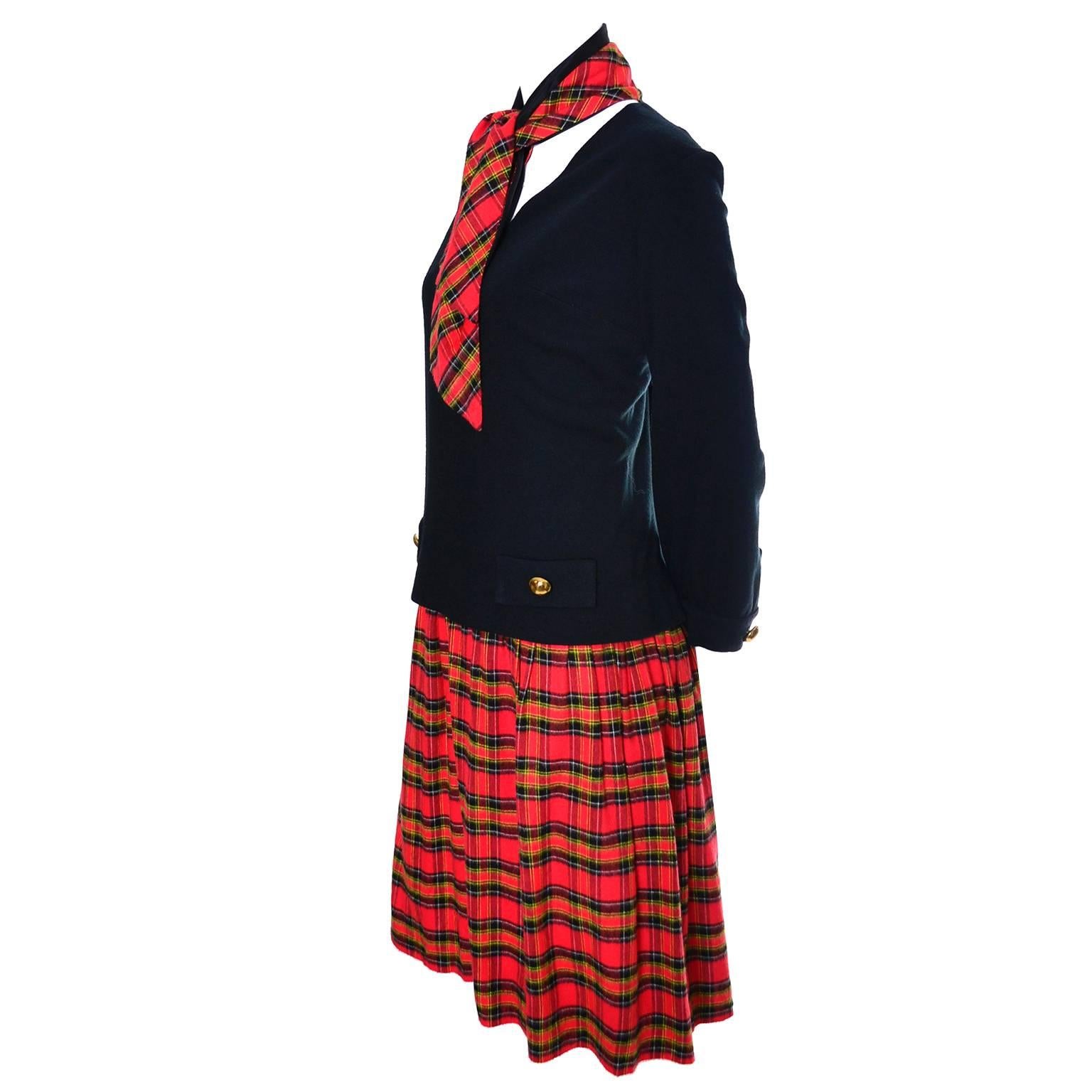Jeannette Alexander California1960s Vintage Dress Plaid With Scarf 8/10 In Excellent Condition In Portland, OR