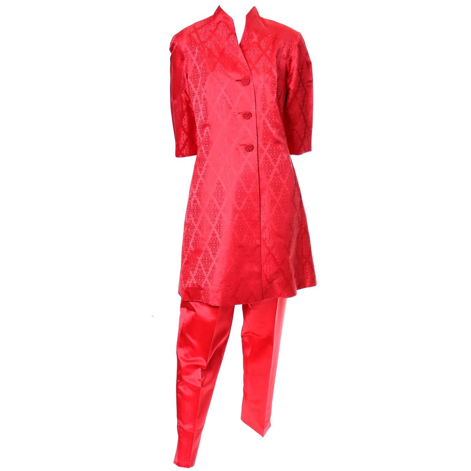 red silk pants suit