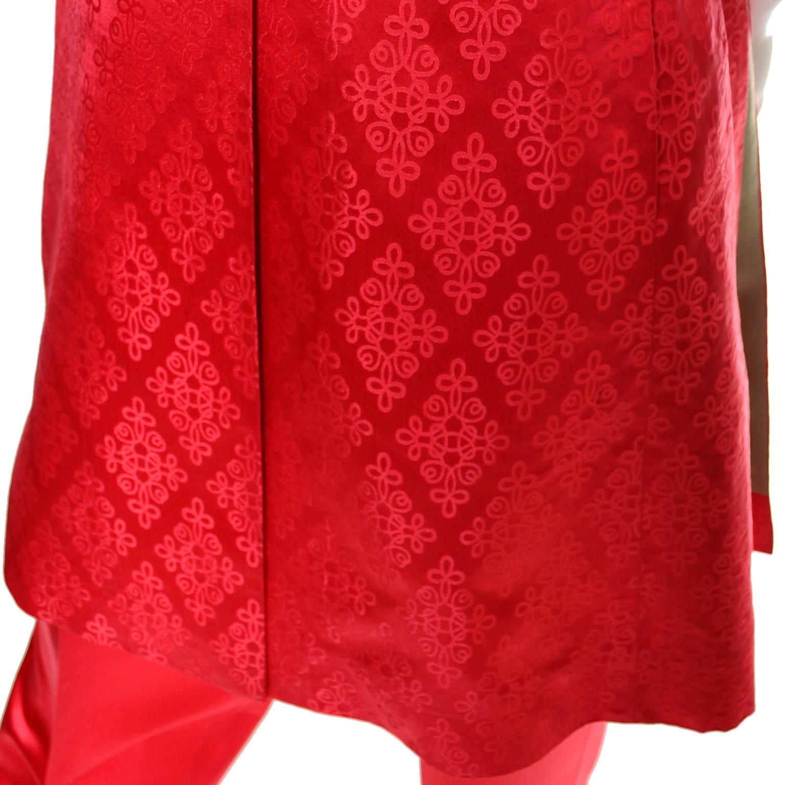 Women's 1960s Vintage Chinese Red Silk Satin Hostess Pajamas Evening Pant Suit Ensemble 