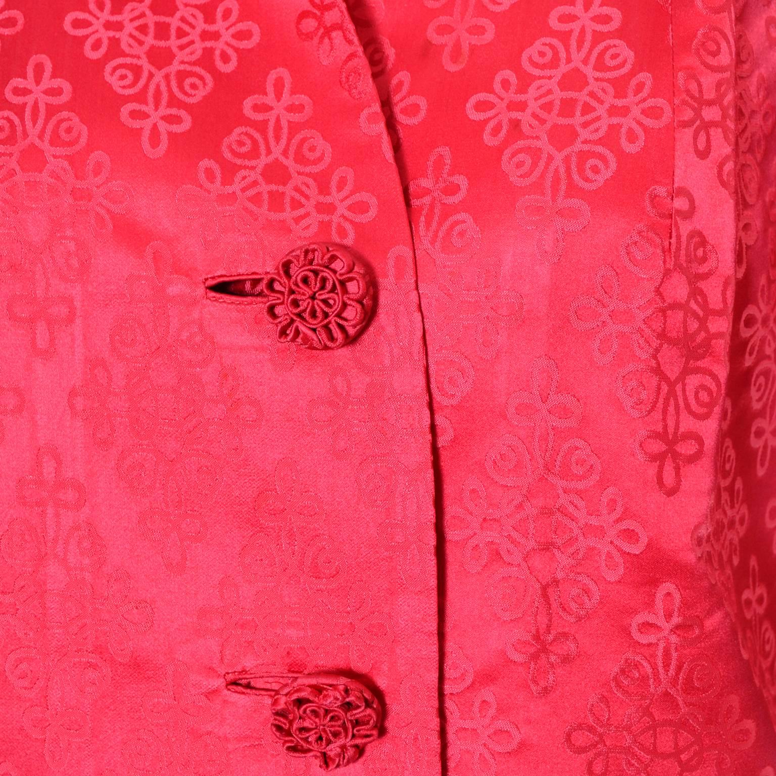 1960s Vintage Chinese Red Silk Satin Hostess Pajamas Evening Pant Suit Ensemble  2
