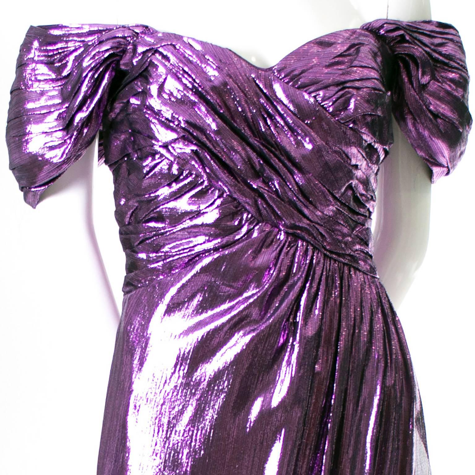 1980s Victor Costa Vintage Dress Evening Gown Purple Lame Rare 8/10 In Excellent Condition In Portland, OR