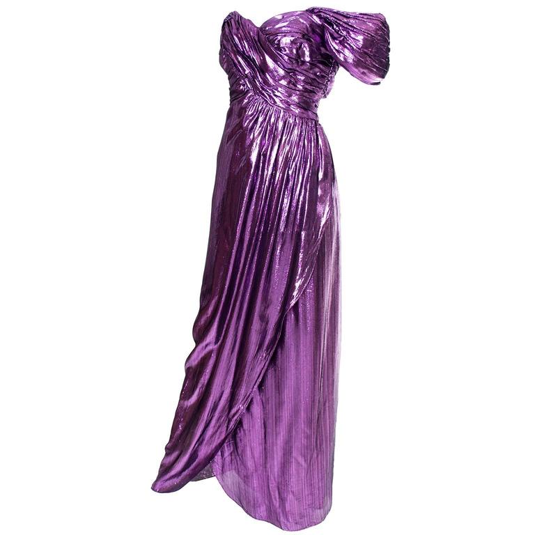 1980s Victor Costa Vintage Dress Evening Gown Purple Lame Rare 8/10 at ...