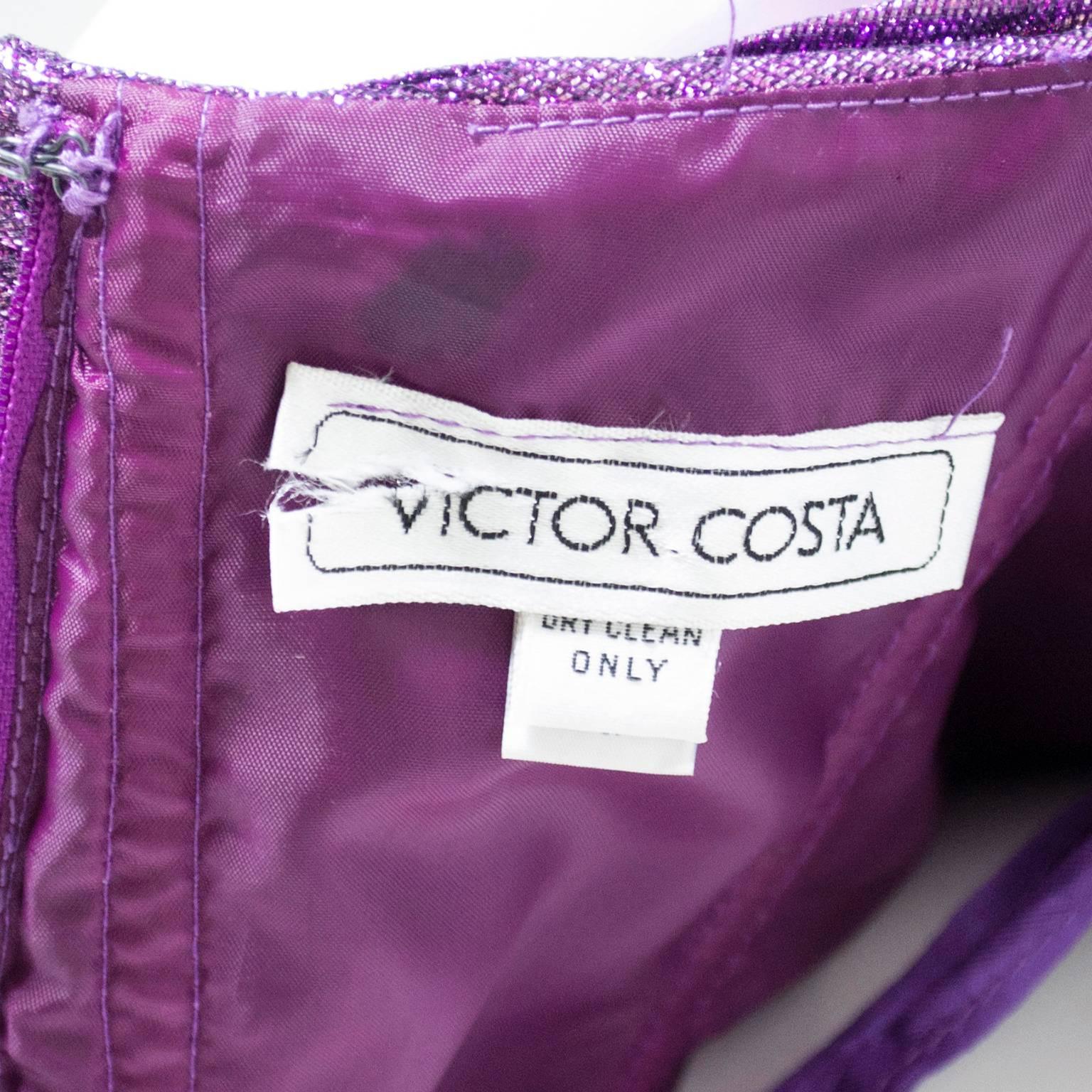 Women's 1980s Victor Costa Vintage Dress Evening Gown Purple Lame Rare 8/10