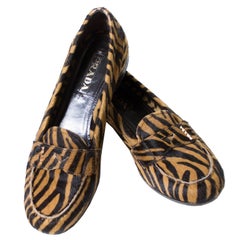 Prada Fur Pony Zebra Loafers Animal Print Shoes 37.5