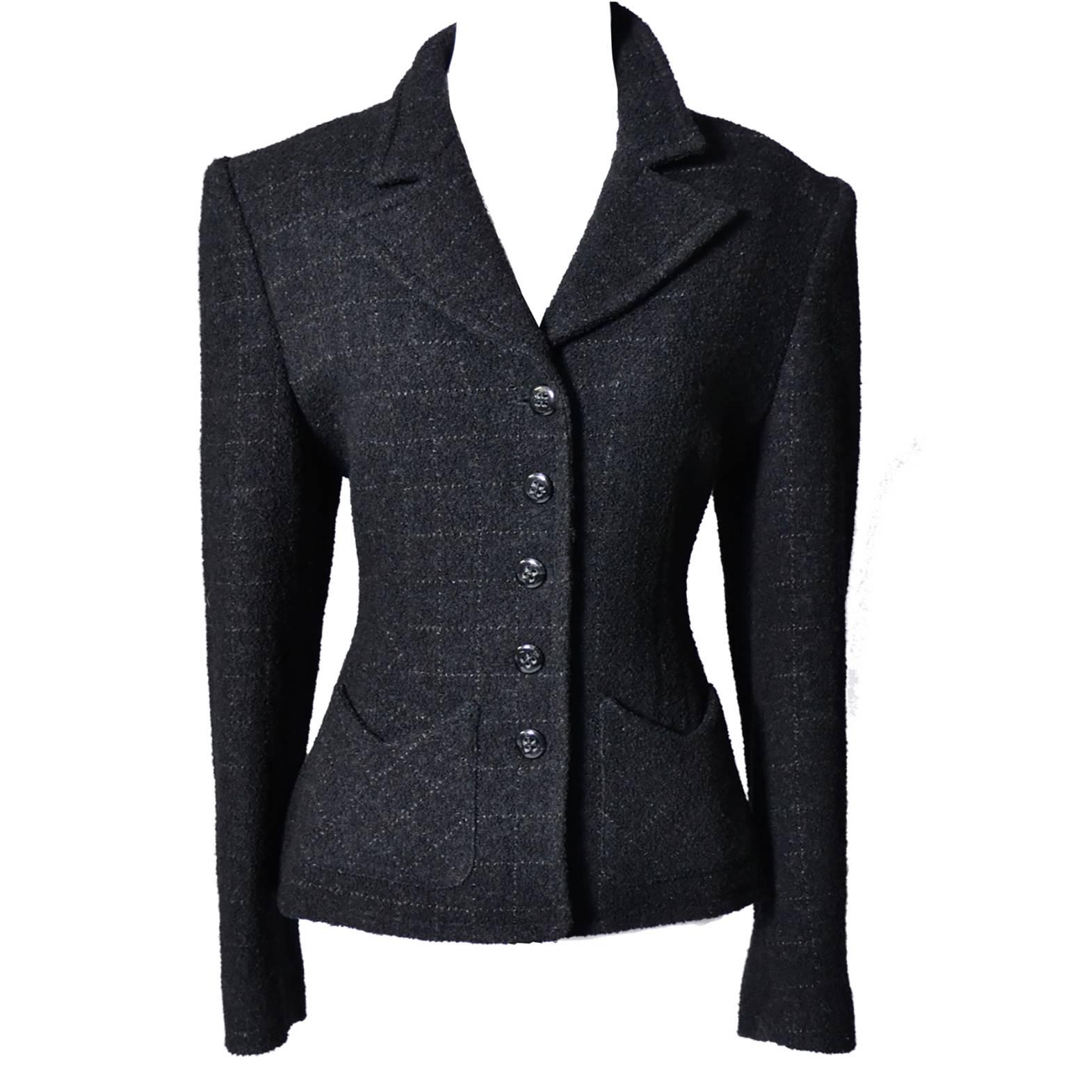 Sonia Rykiel Paris Vintage Wool Blend Windowpane Plaid Blazer Jacket