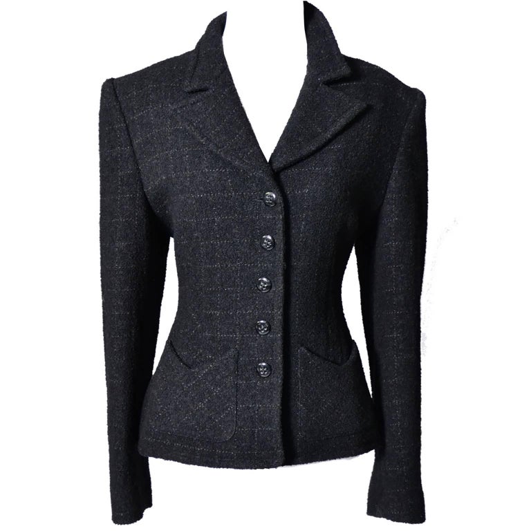 Sonia Rykiel Paris Vintage Wool Blend Windowpane Plaid Blazer 