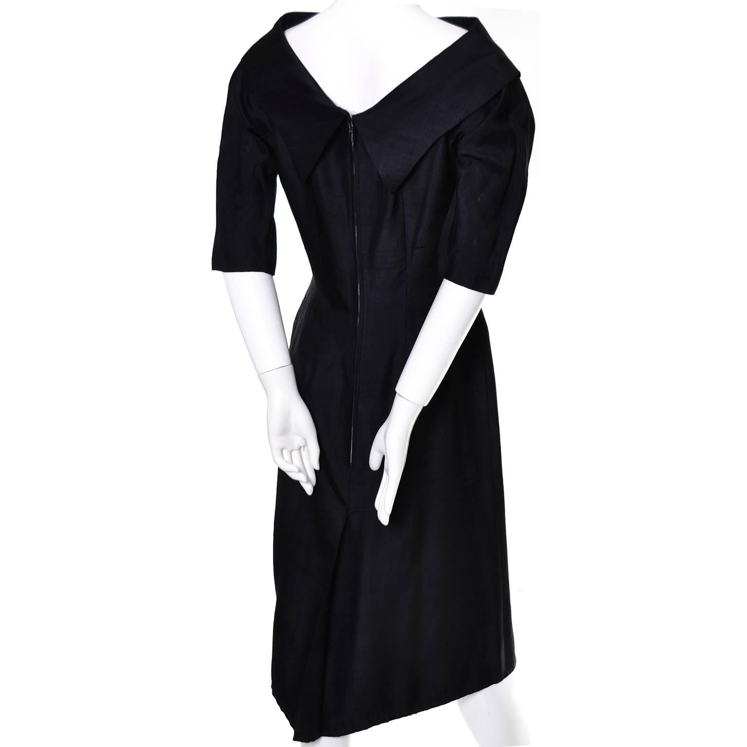Women's 1950s Suzy Perette Little Black Dress Raw Silk From Prominent Estate Wiggle 8