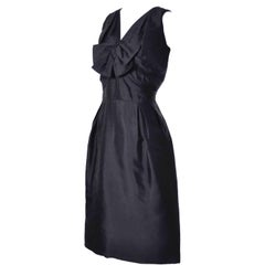 Vintage Little Black Cocktail Dress Adele Simpson Silk Bow 