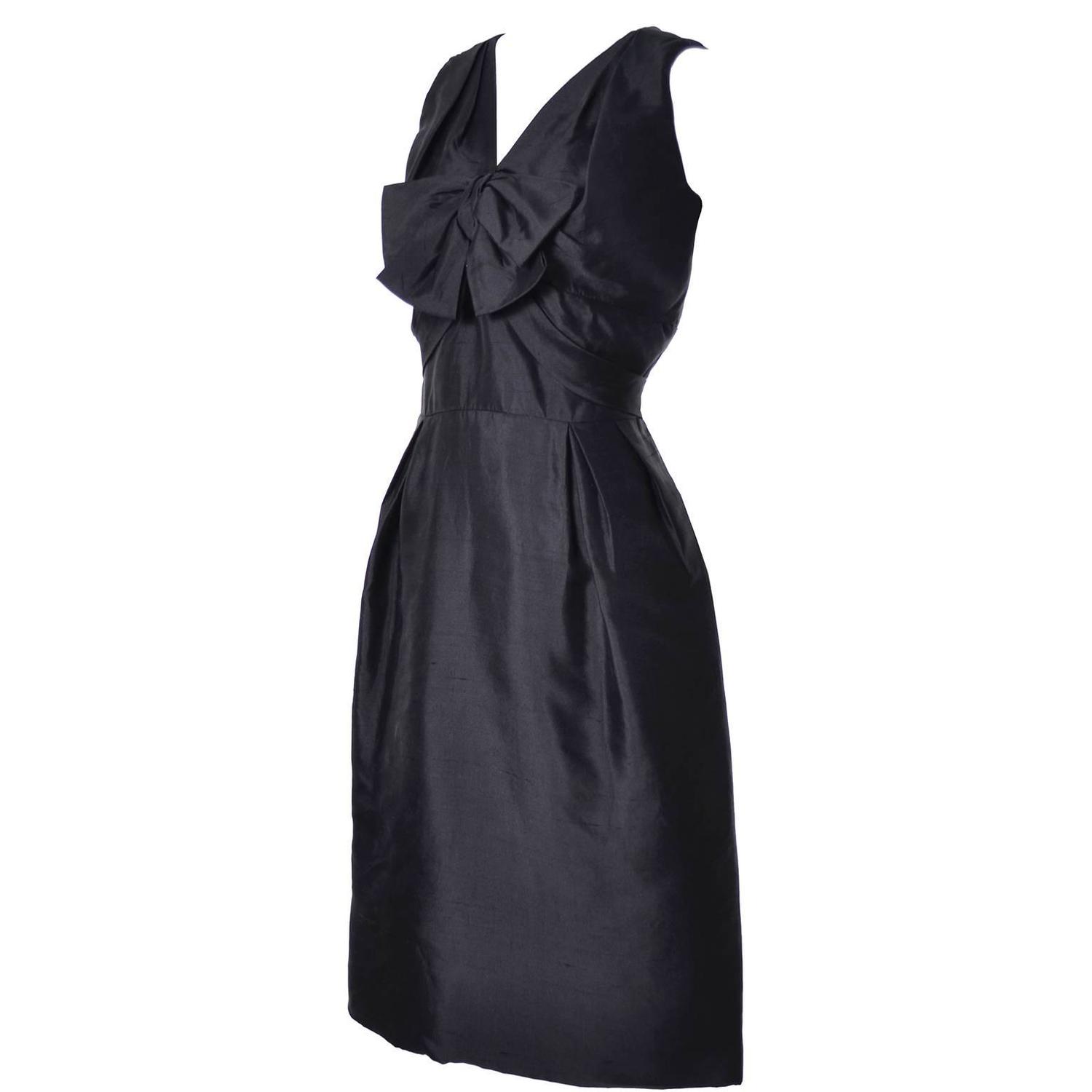 Vintage Little Black Cocktail Dress Adele Simpson Silk Bow For Sale at ...