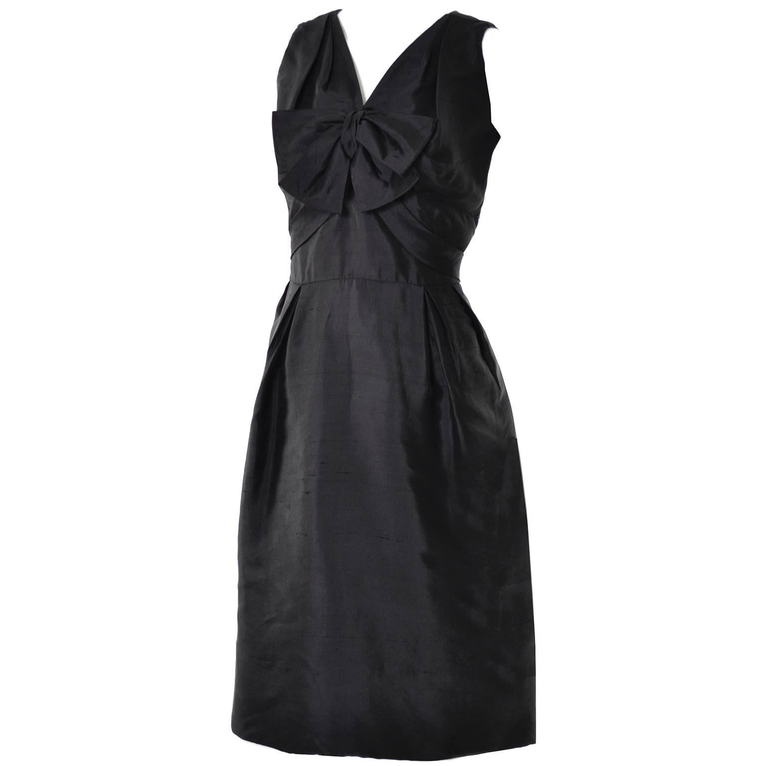 Vintage Little Black Cocktail Dress Adele Simpson Silk Bow  2
