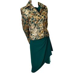Jean-Louis Scherrer Numbered Boutique Vintage Silk Dress Gold Brocade Jacket