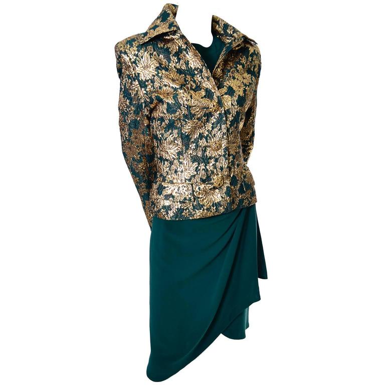 Jean-Louis Scherrer Numbered Boutique Vintage Silk Dress Gold Brocade ...