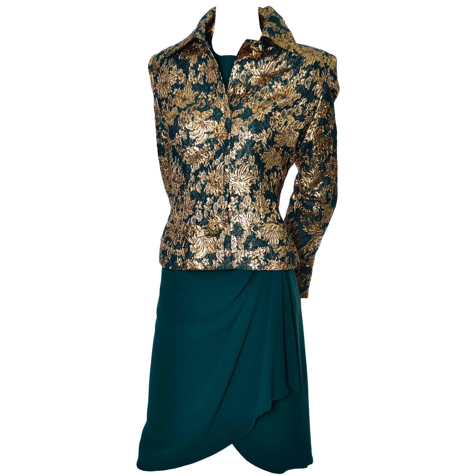 Women's Jean-Louis Scherrer Numbered Boutique Vintage Silk Dress Gold Brocade Jacket