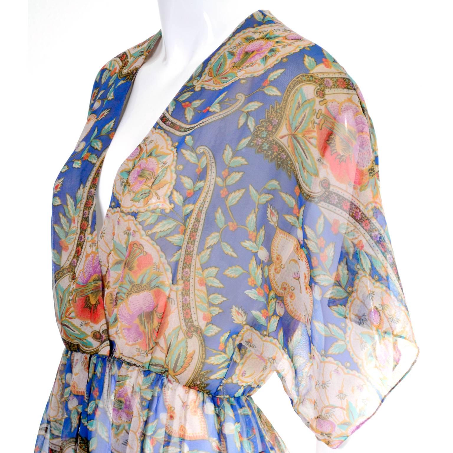 Romantic Sheer 1970s Albert Capraro Vintage Dress Side Slits In Good Condition In Portland, OR