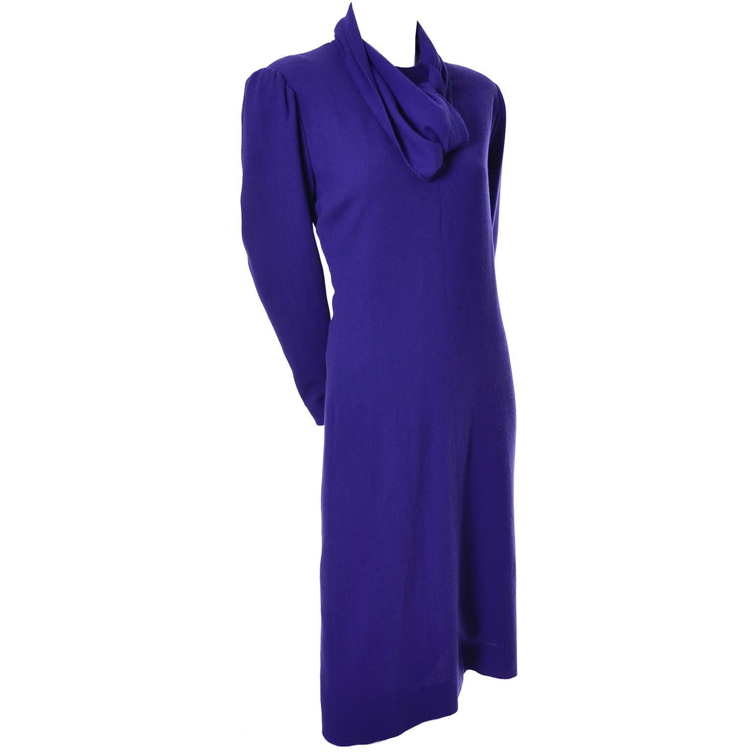 Purple Wool Pauline Trigere I Magnin Vintage Dress Scarf 12 1980s