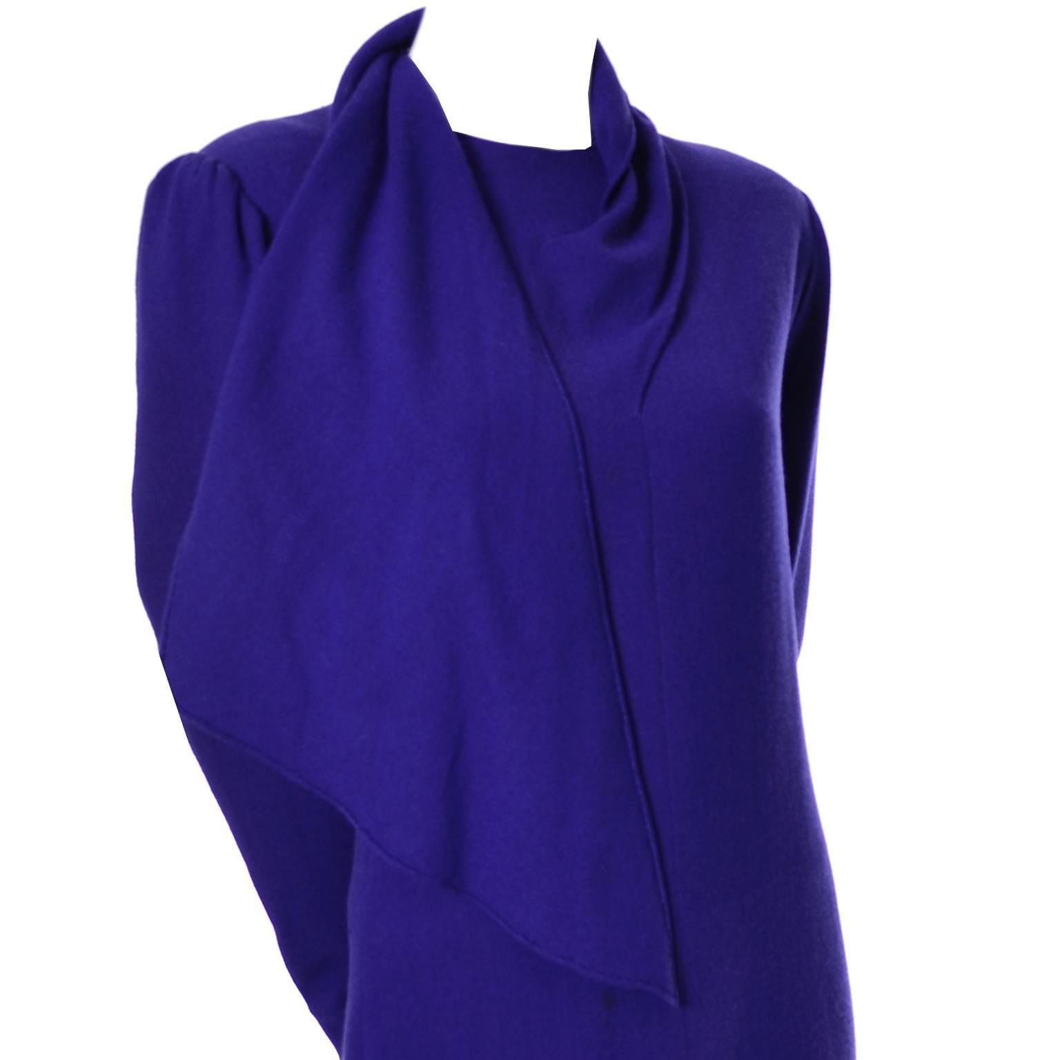 Purple Wool Pauline Trigere I Magnin Vintage Dress Scarf 12 1980s 3