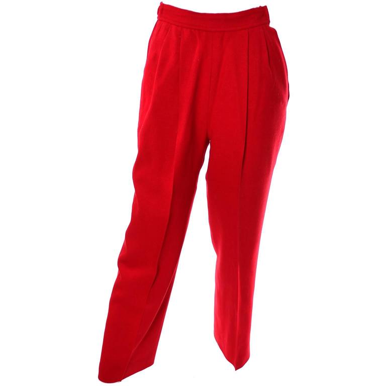 Lilli Ann 1980s Red Vintage Pantsuit Black Fur Cuffs Size 8 at 1stDibs