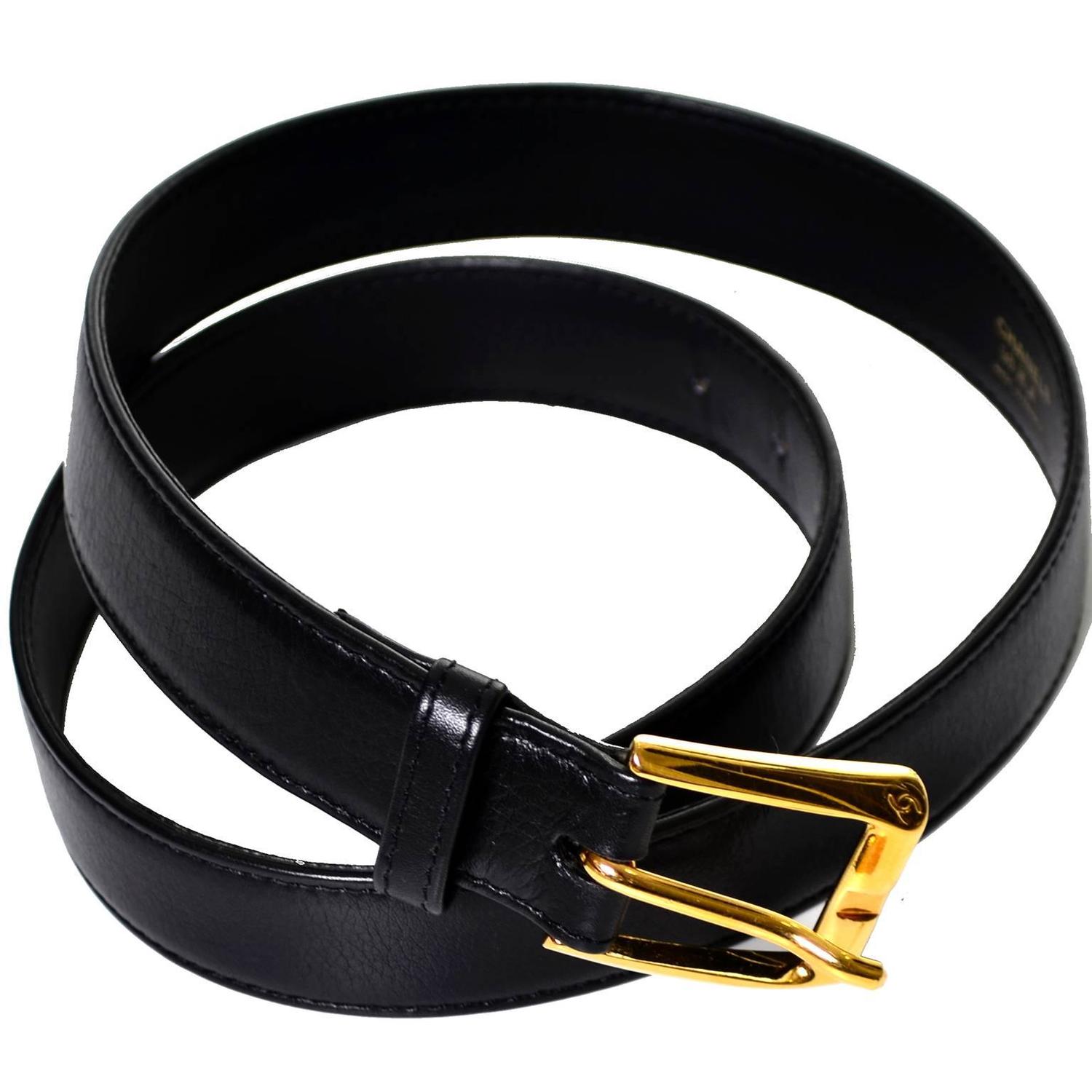 Vintage Chanel Black Leather Belt CC 