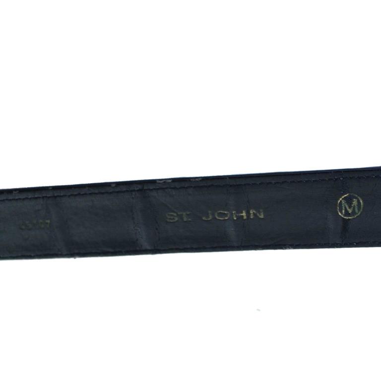 1980s Vintage St. John Studded Quilted Leather Belt Coat of Arms Gold