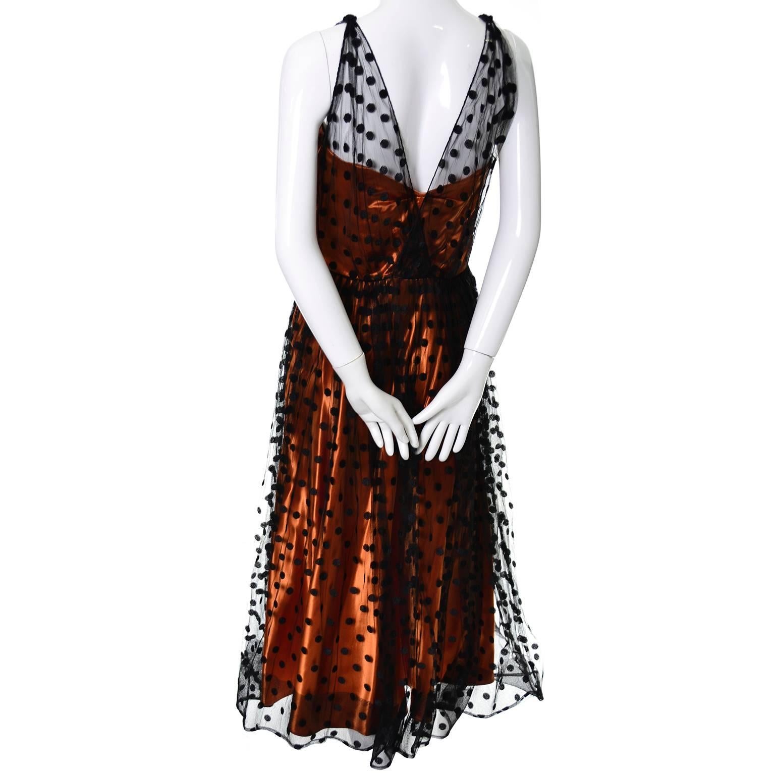 1950s Ceil Chapman Vintage Orange Black Dot Tulle Satin Dress Elegant Halloween In Good Condition In Portland, OR