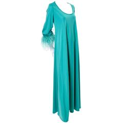 Lilli Diamond Vintage Maxi Dress Gown Ostrich Feather 1970s