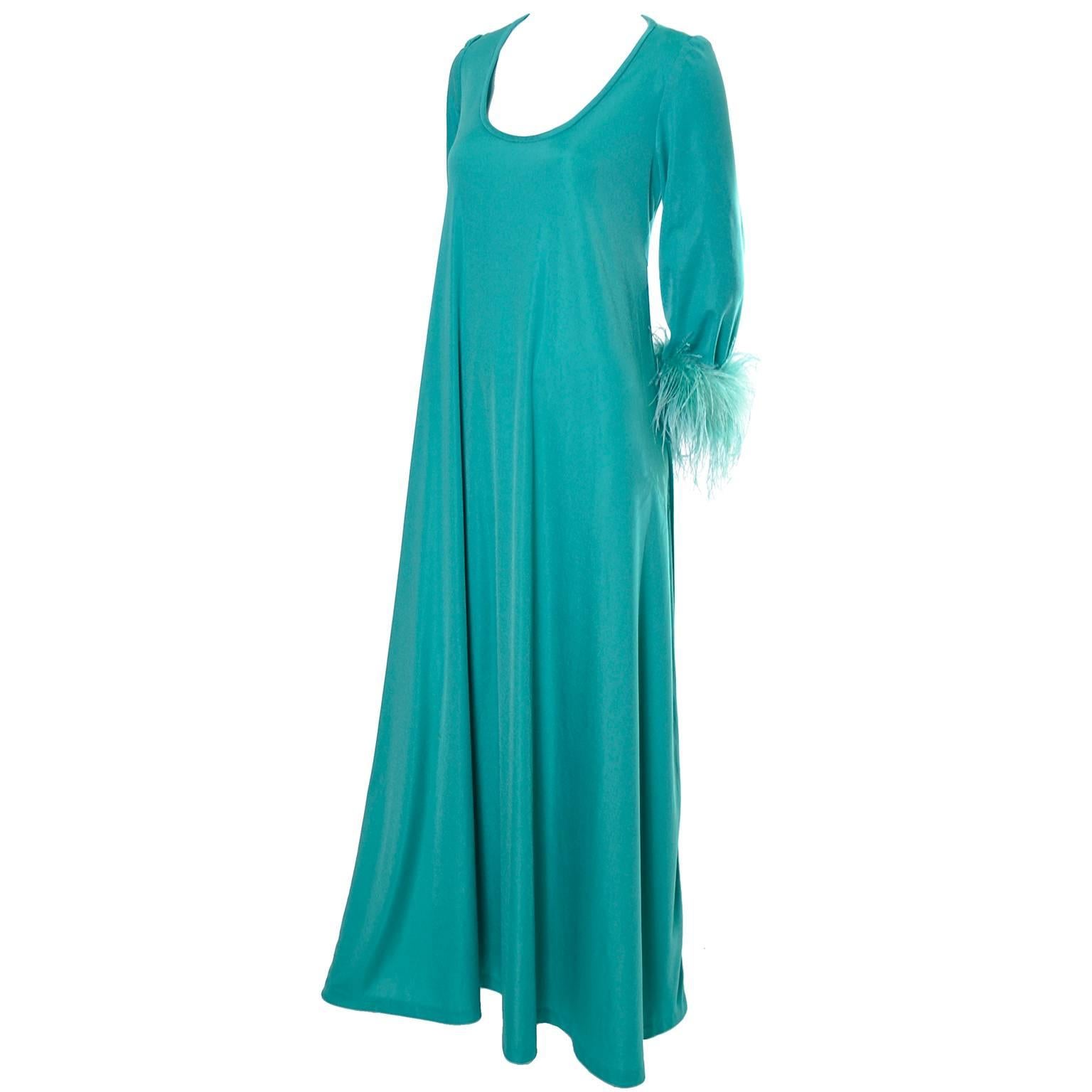 Lilli Diamond Vintage Maxi Dress Gown Ostrich Feather 1970s In Excellent Condition In Portland, OR