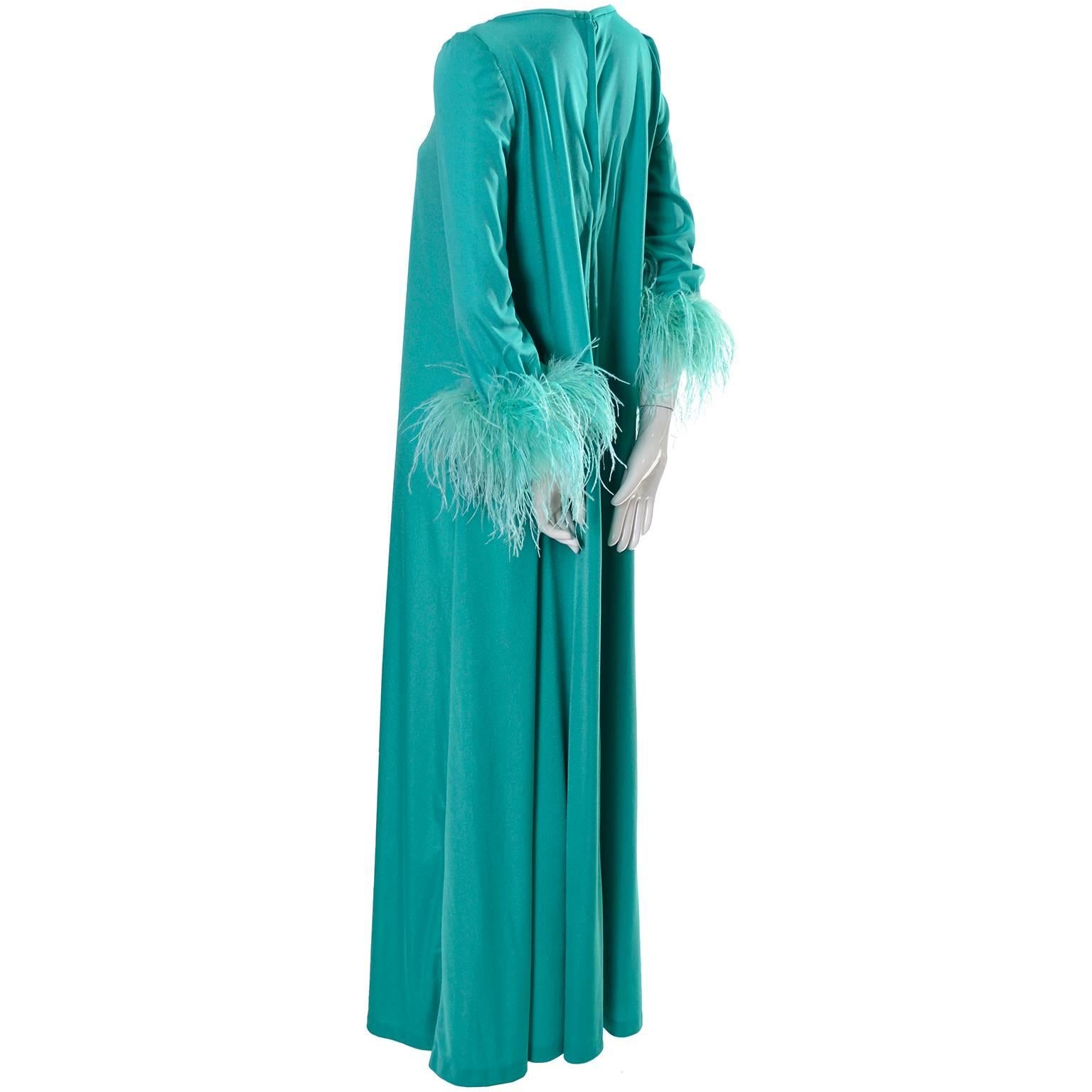 Women's Lilli Diamond Vintage Maxi Dress Gown Ostrich Feather 1970s