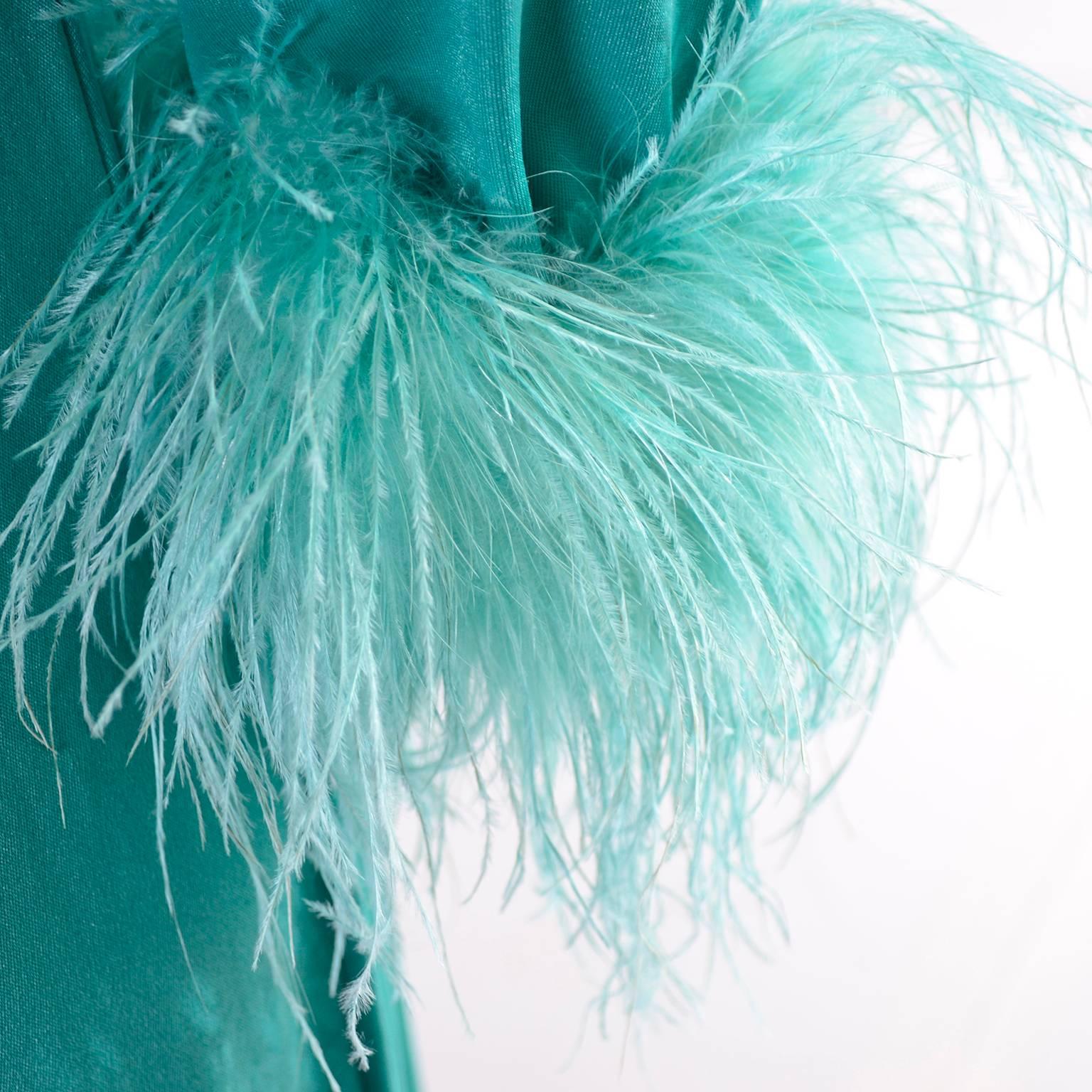 Lilli Diamond Vintage Maxi Dress Gown Ostrich Feather 1970s 1