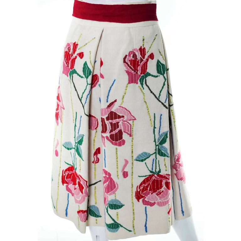 1950s Vintage Aida Handwoven Fall Wool Folk Skirt W/ Roses Made in ...