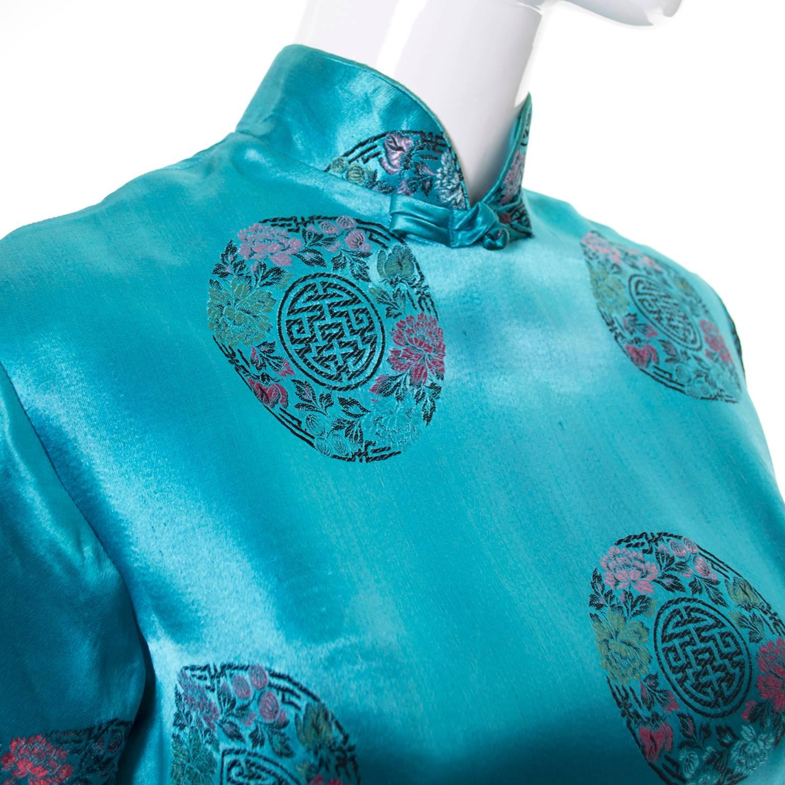 Blue Alfred Shaheen 1950s Silk Asian Inspired Cheongam Dress And Bermuda Shorts