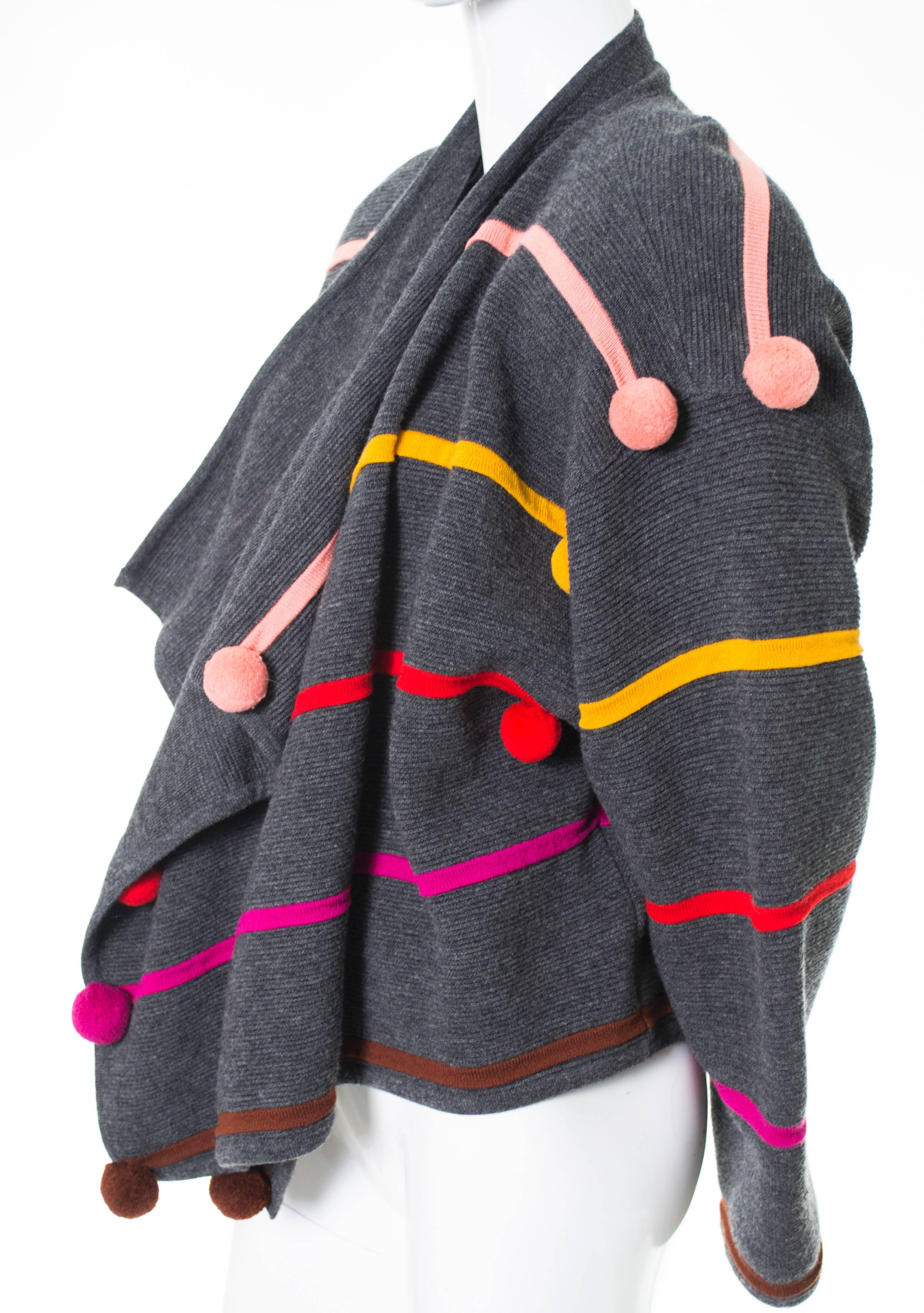 Women's Documented 1980s Escada Vintage Sweater w/ Colorful Pom Poms Margaretha Ley