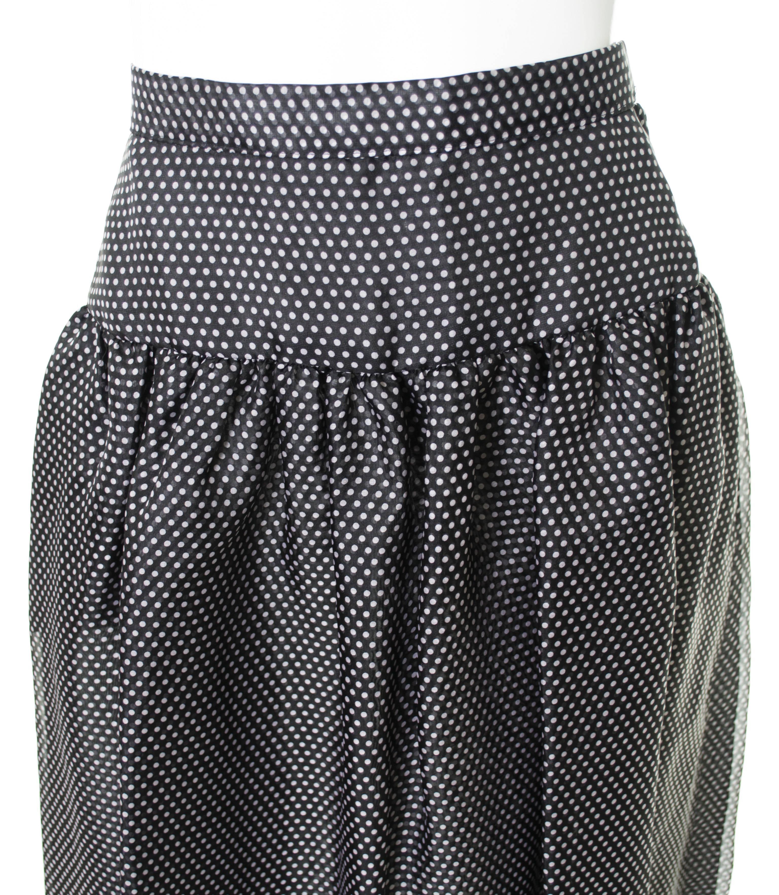 Black Oscar de la Renta Vintage Silk Polka Dot Skirt New With Tags Deadstock 6/8