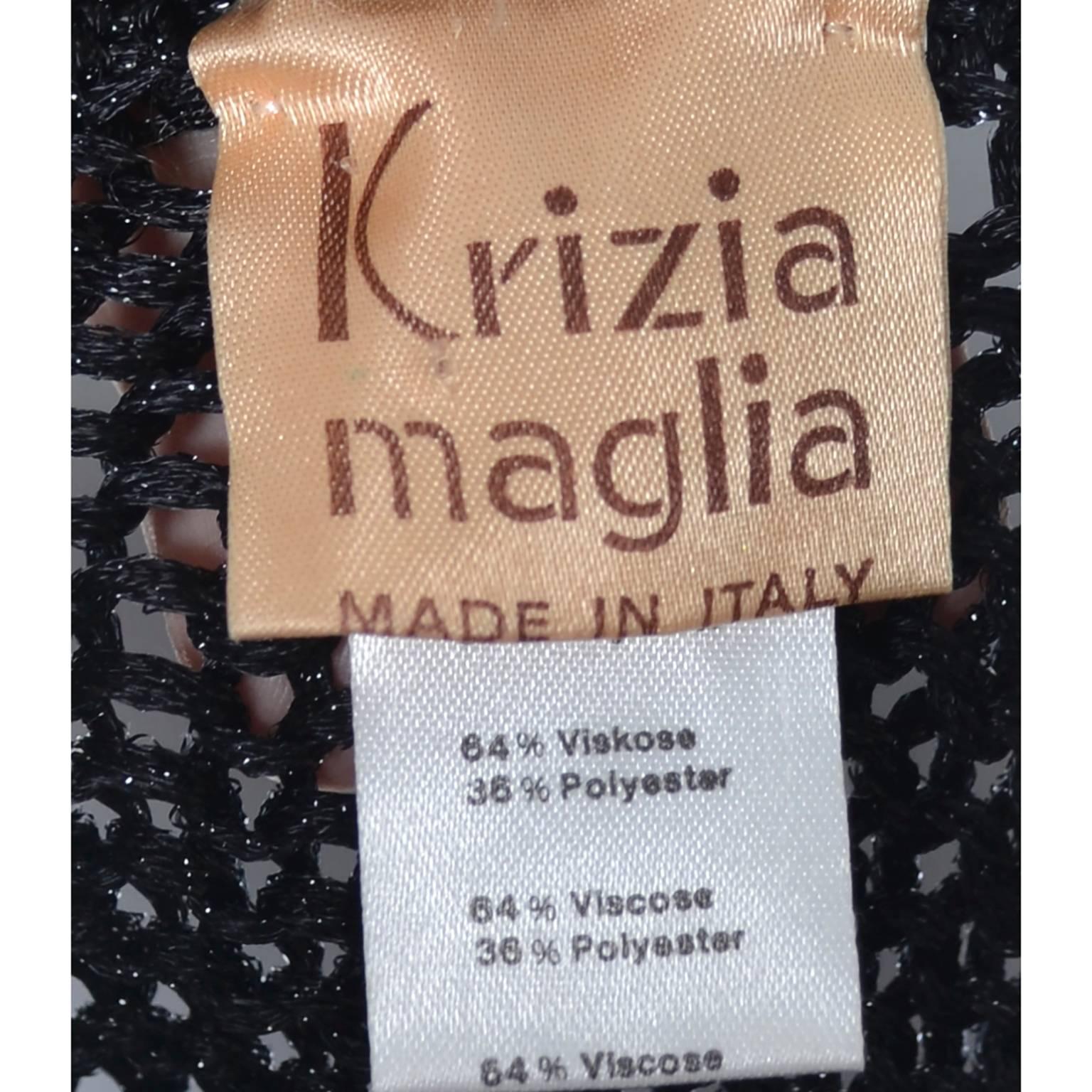 Women's Krizia Maglia Vintage Rayon Blend Black Stretch Metallic Open Weave Sweater Top