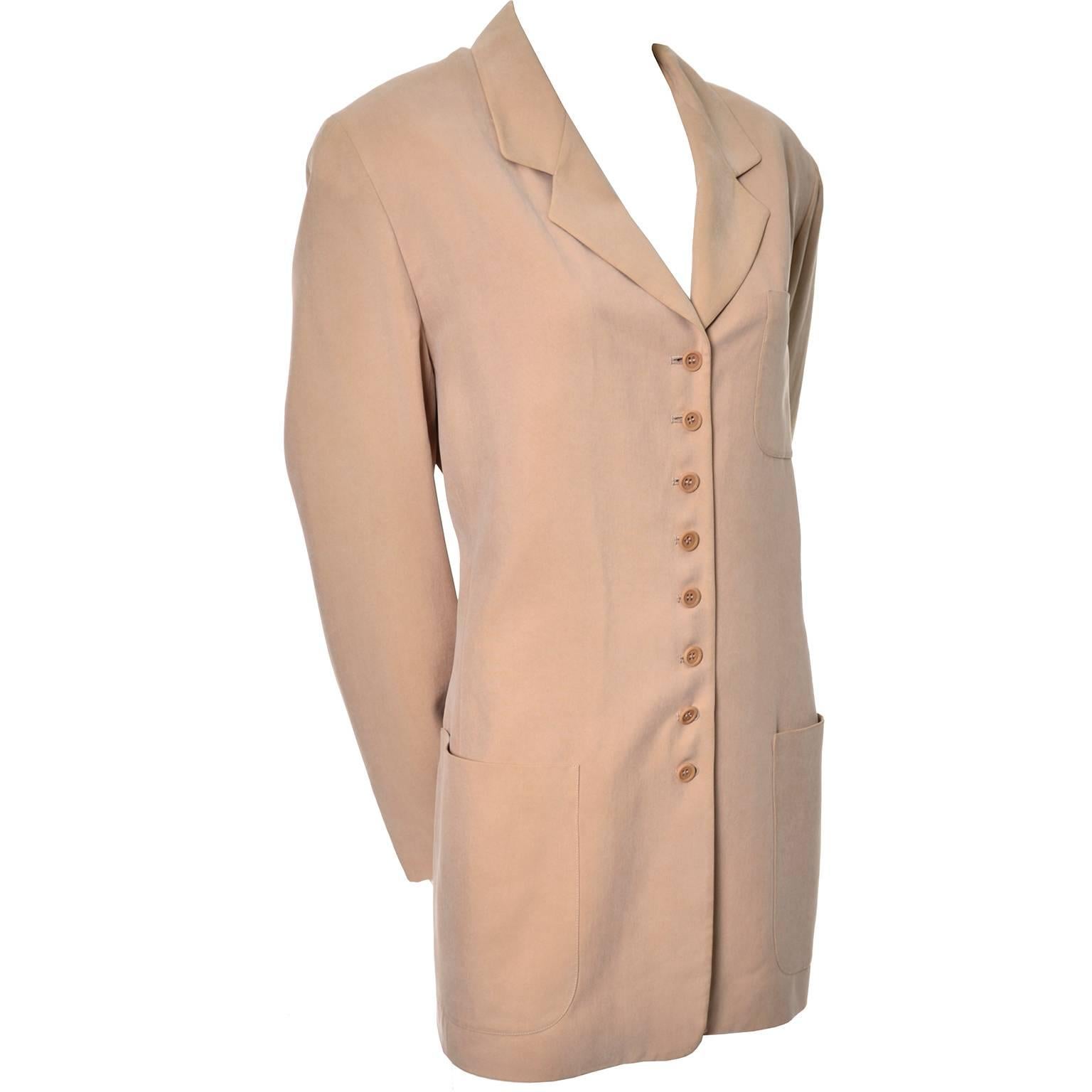 Emanuel Ungaro Sueded Beige Silk Vintage Blazer 14/48