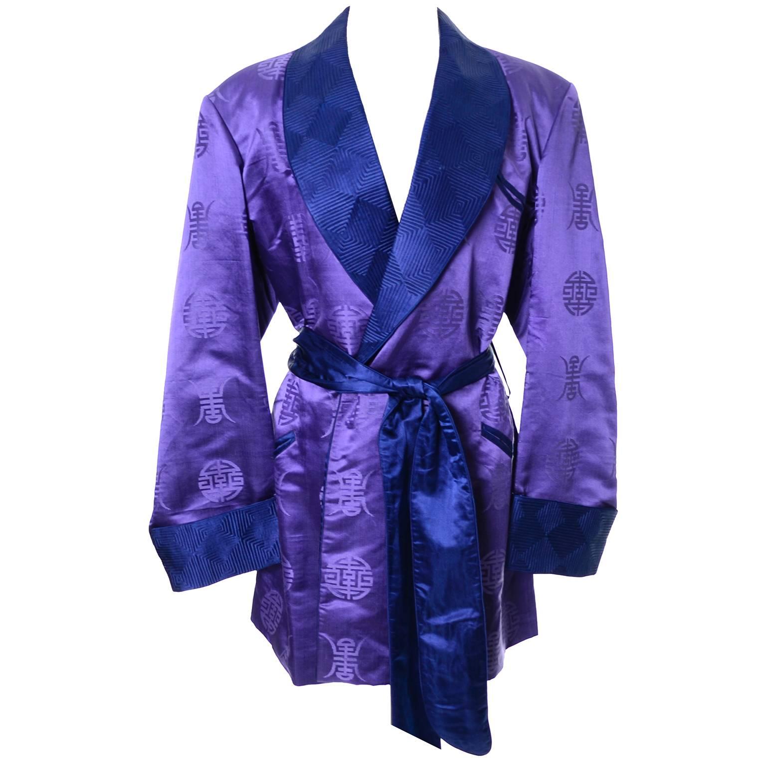 1930's Vintage Mens Smoking Jacket Shanghai China Deluxe Silk Satin Purple 