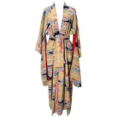 Stunning Painted Silk Vintage Furisode Kimono Blossoms Boudoir