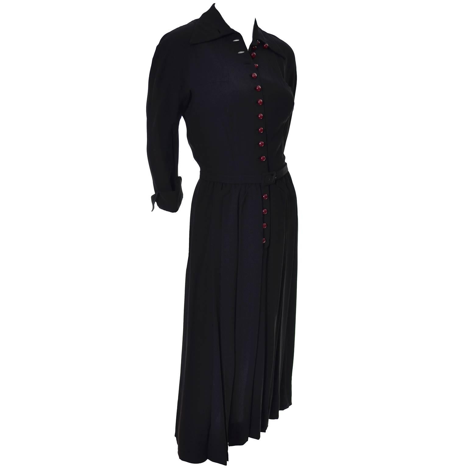 1940s Early Adele Simpson Vintage Rayon Crepe Dress With Unique Details