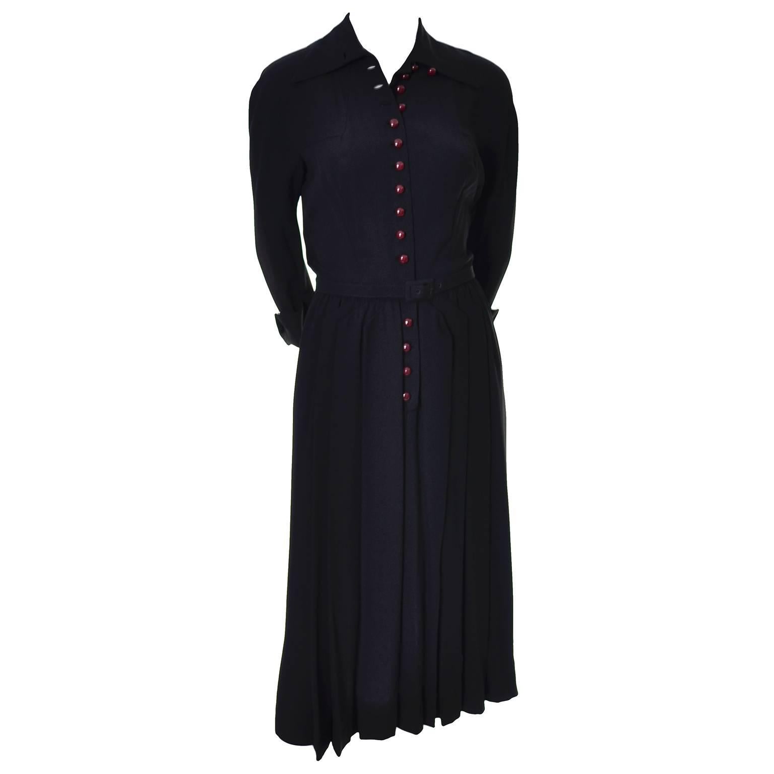 1940s Early Adele Simpson Vintage Rayon Crepe Dress With Unique Details 1