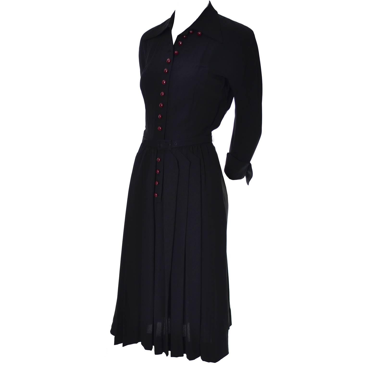 1940s Early Adele Simpson Vintage Rayon Crepe Dress With Unique Details 2