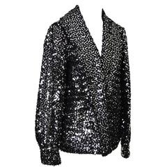 I Magnin Vintage Evening Jacket Cardigan in Metallic Silver w/ Sequins S/M
