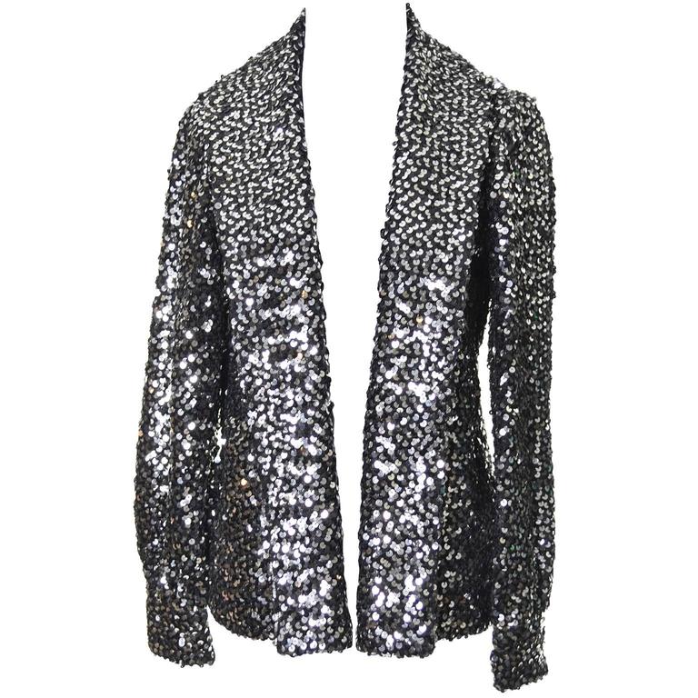 I Magnin Vintage Evening Jacket Cardigan in Metallic Silver w/ Sequins ...