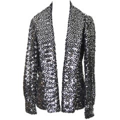 I Magnin Vintage Evening Jacket Cardigan in Metallic Silver w/ Sequins S/M